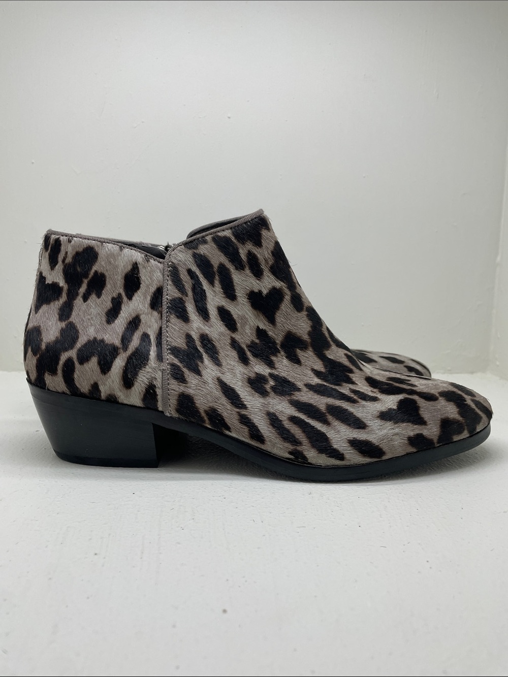 Sam Edelman Leopard Print Ankle Booties in Gray and Black